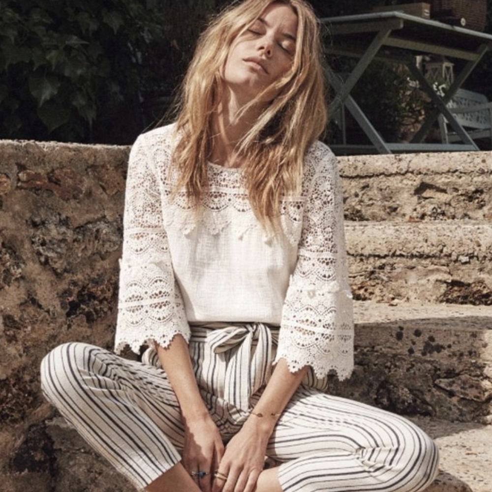 Sézane Celine White Lace Blouse